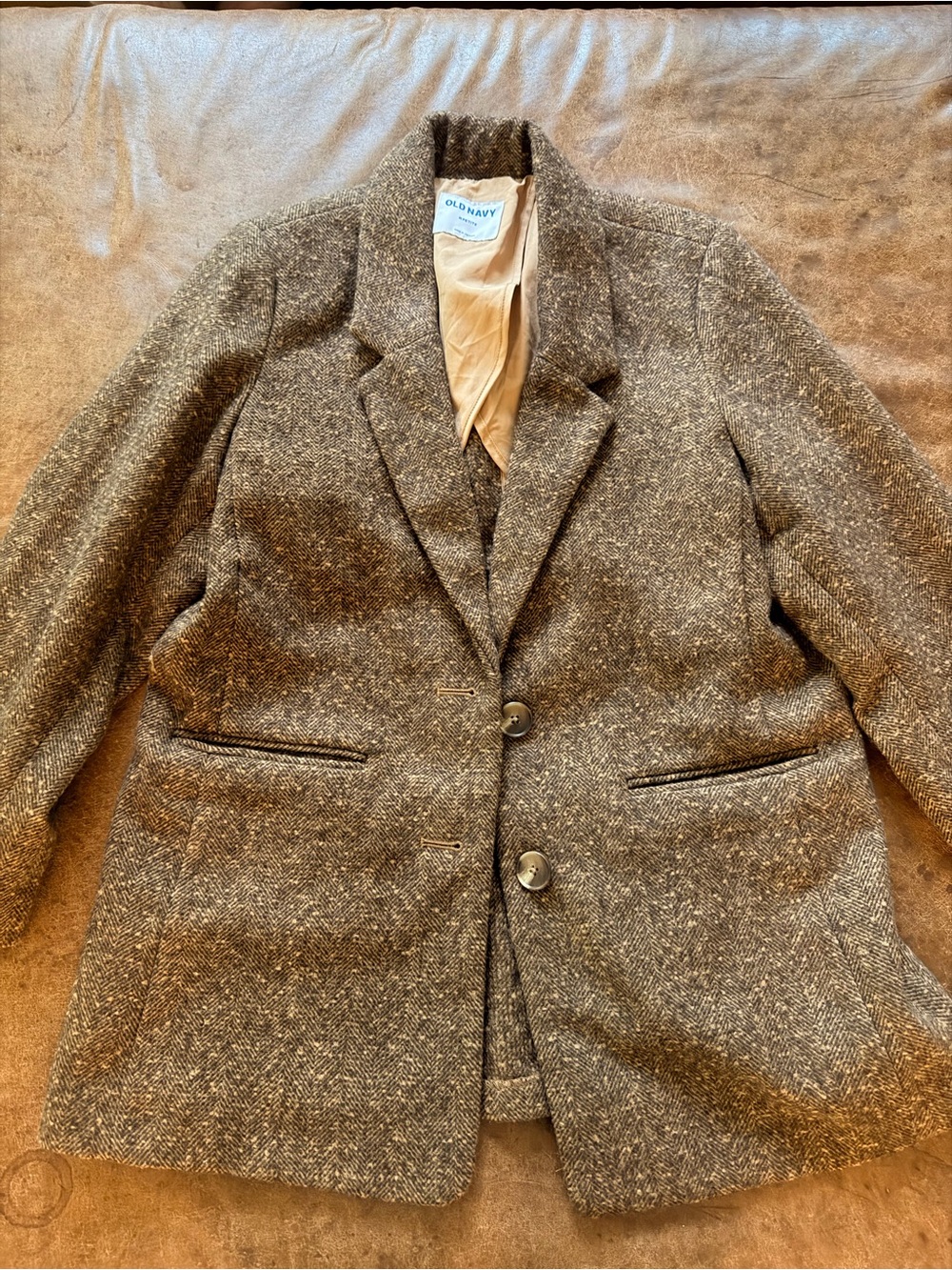 Old Navy Women’s Herringbone Brown Wool-Blend Blazer